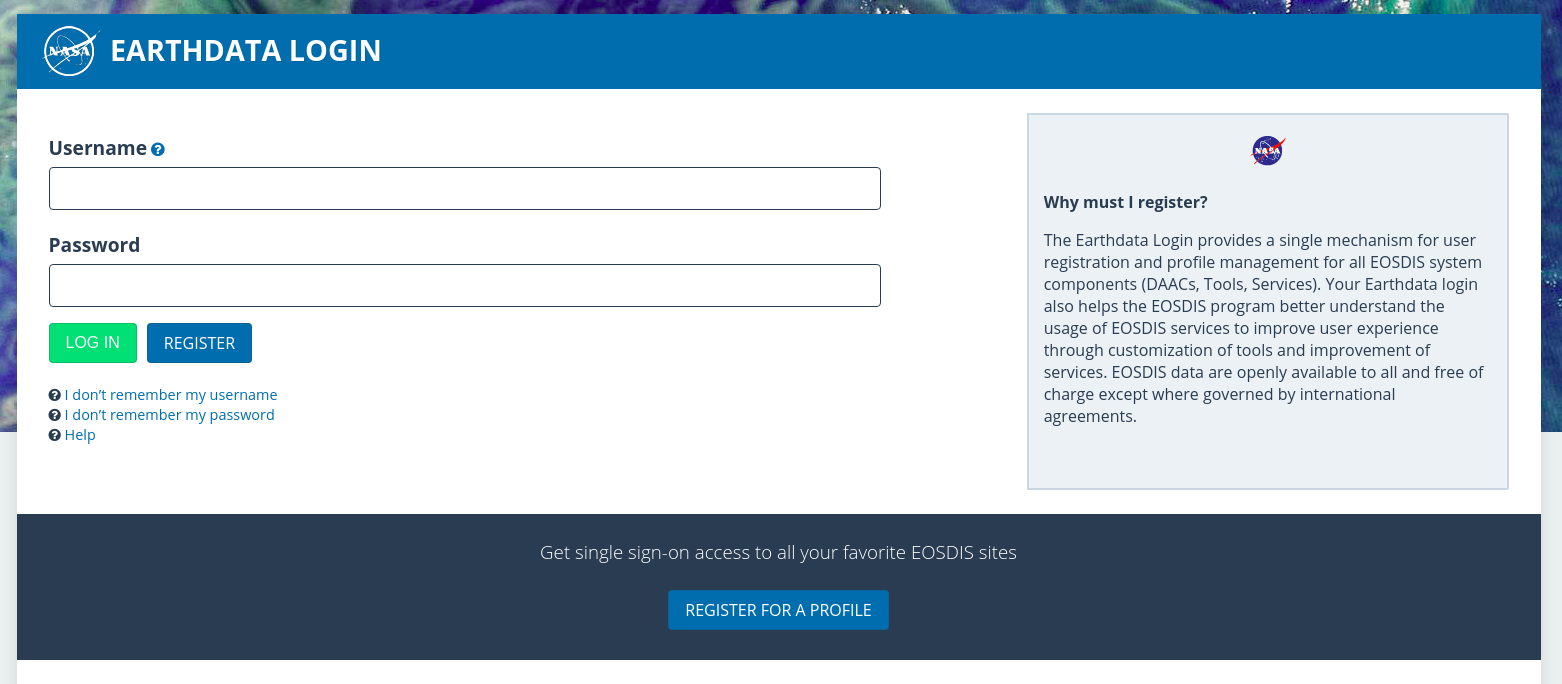 Registrasi user Earthdata