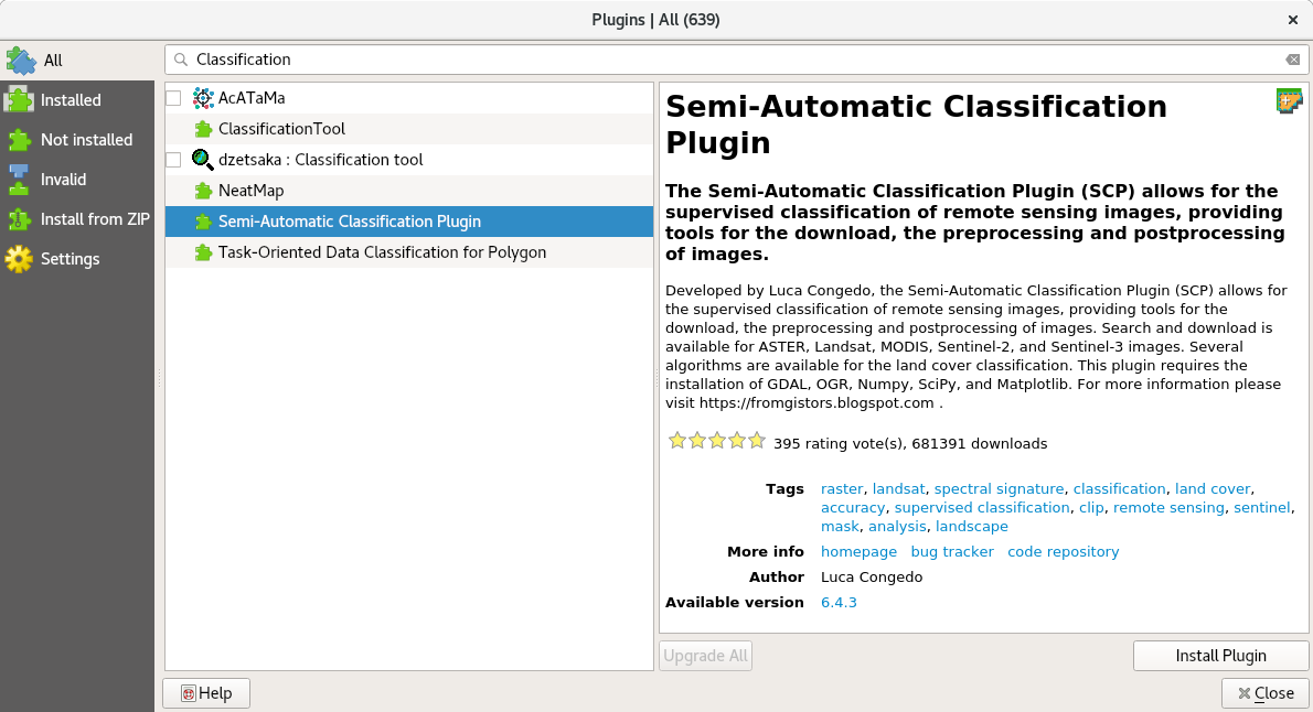 Instalasi plugin Semi-Automatic Classification Plugin